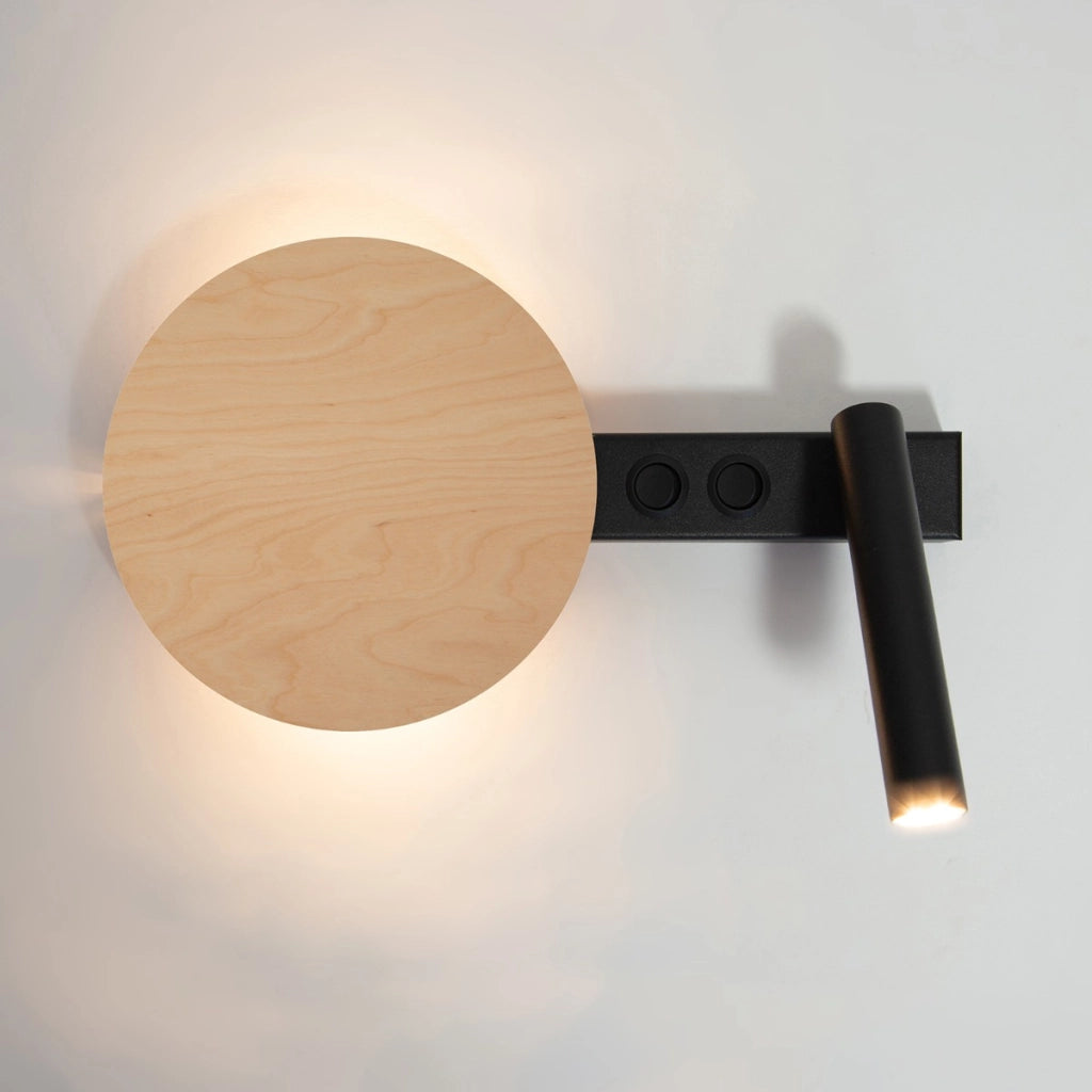 Applique moderna legno chiaro/nero spot orientabile 2xG9 Sigma