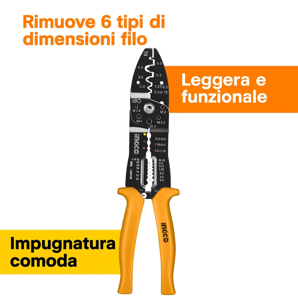 Pinza spellacavi professionale funzione spellatura fili dimensioni 250 mm