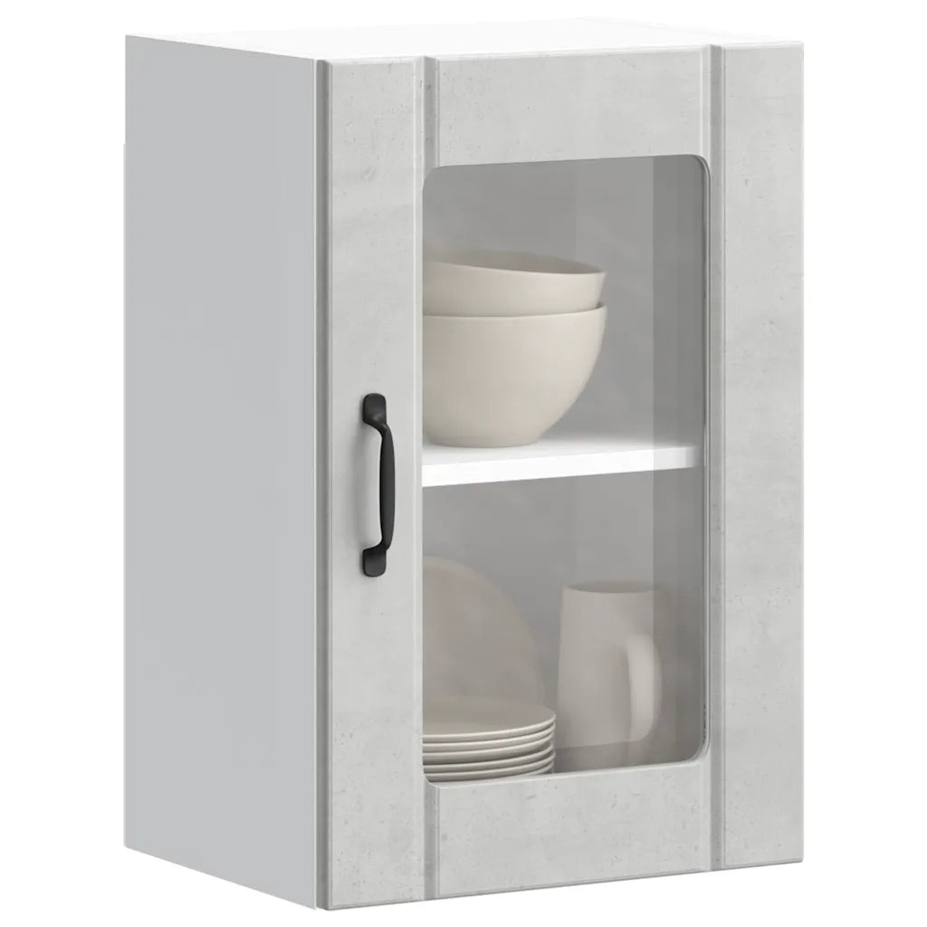 Pensile da Cucina con Porta in Vetro-Mobile Cucina da Parete Lucca Grigio Cemento 891831
