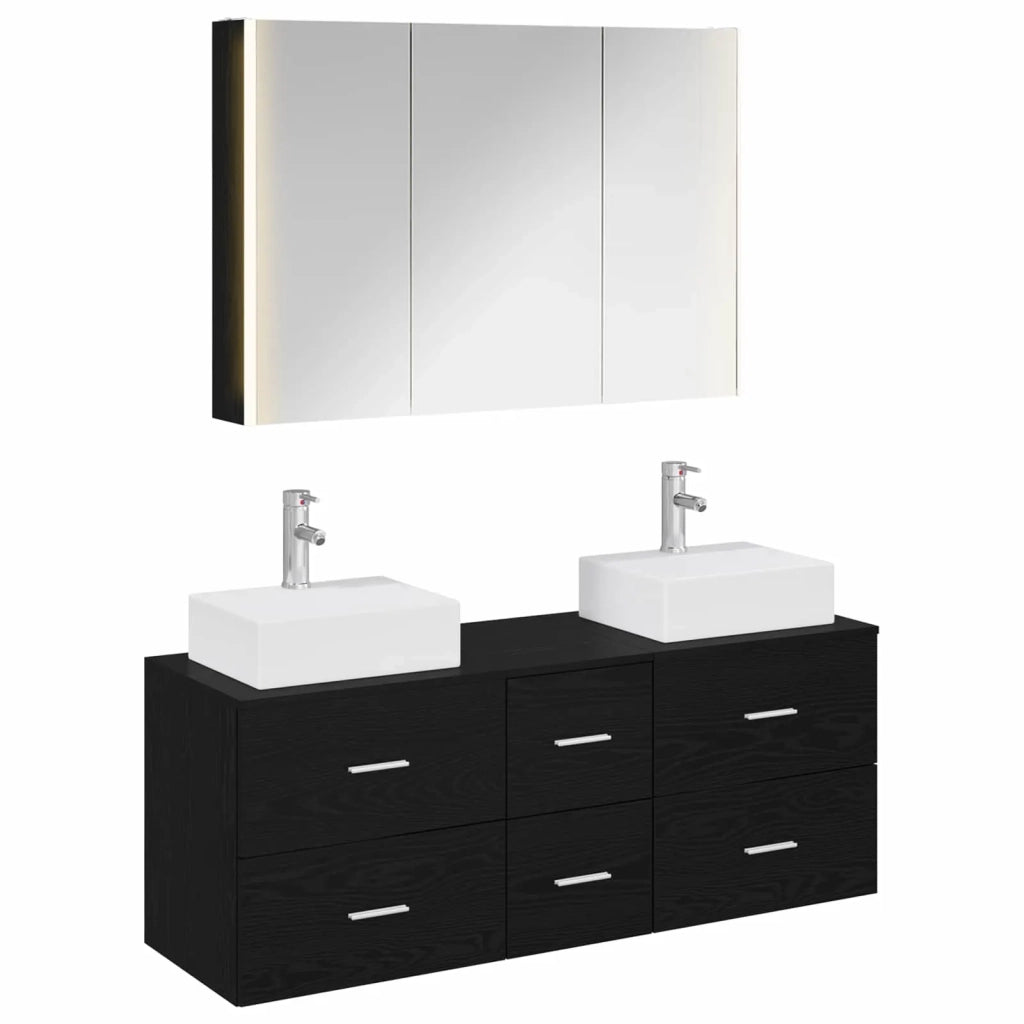 Set di mobili per il bagno 4 pz Rovere Nero 3406824