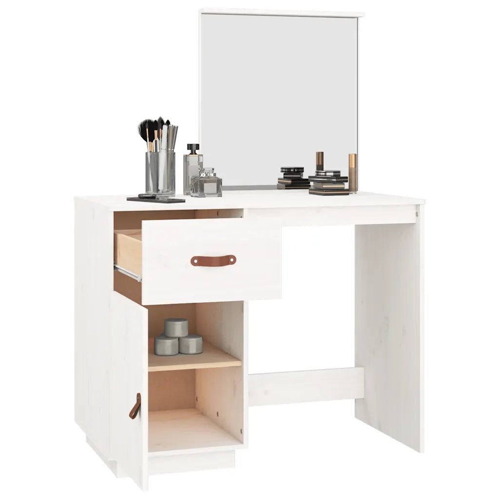 Toeletta | Tavolo da Trucco Bianca 95x50x134 cm in Legno Massello di Pino