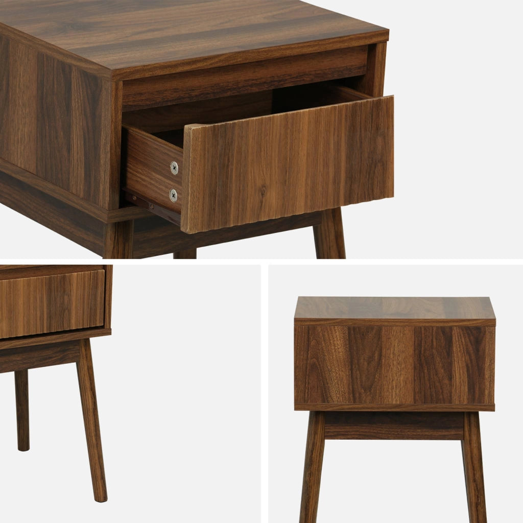 Set 2 comodini effetto legno con cassetto, noce