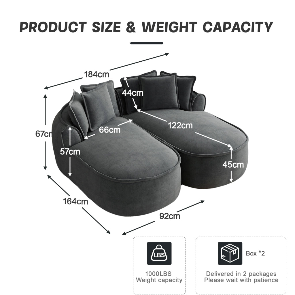 Divano Chaise Longue Doppio in Chenille con Cuscini ¨C MINIMAL ¨C Grigio