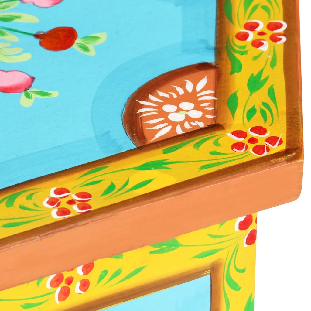 Tavolino | Tavolo laterale Dipinto a Mano Multicolore 38x33x42 cm Massello Mango