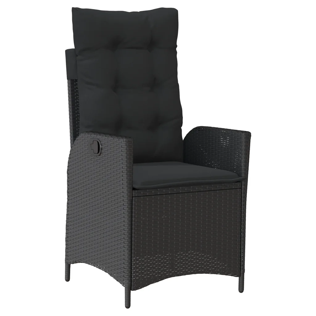 Set da Pranzo da Giardino 7 pz Nero con Cuscini in Polyrattan 3213071
