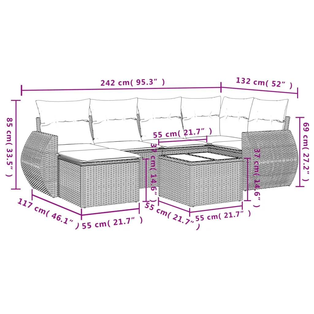 Set Divani da Giardino con Cuscini 7pz Nero Polyrattan