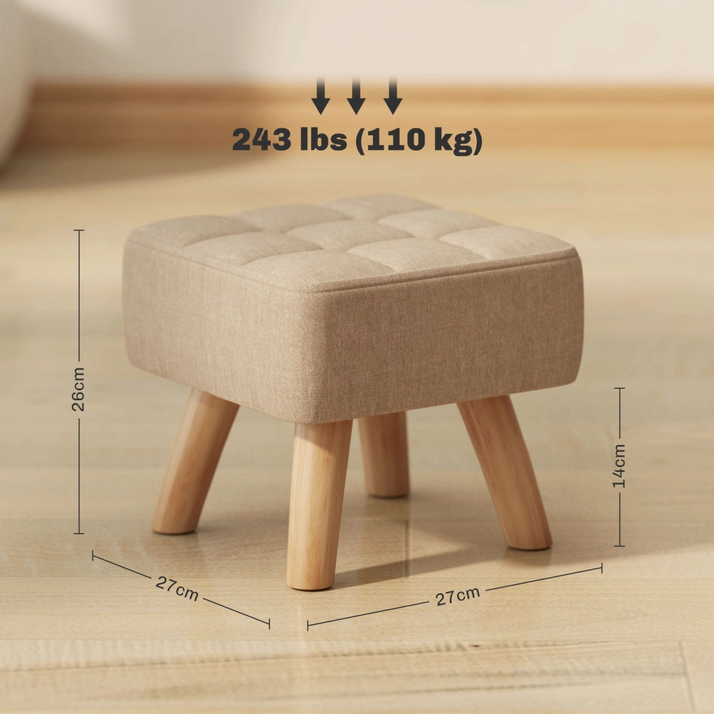 Poggiapiedi in tessuto con gambe in legno ¨C zephmum ¨C marrone chiaro 27x27x26 cm