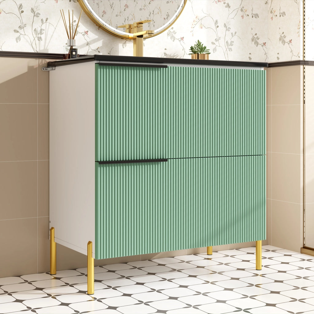 Mobile Sottolavabo con Lavabo in Ceramica e Cassetti ¨C MINIMAL ¨C Verde