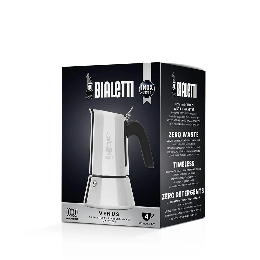 Caffettiera Venus 2 Tazze in Acciaio Inox caffè espresso Manico Ergonomico e Valvola di Sicurezza Bialetti