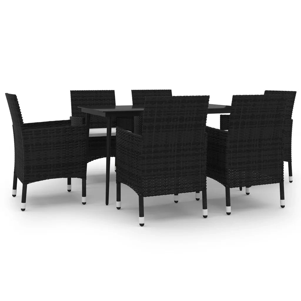 Set da Pranzo per Giardino 7 pz con Cuscini Polyrattan e Vetro 3099730