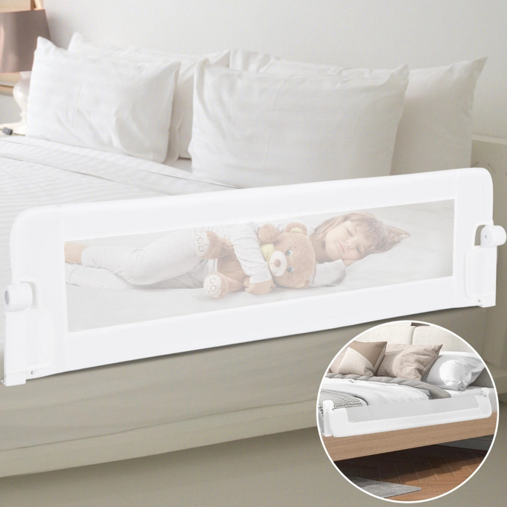 Sponda per letto per bambini con design pieghevole cinghie, Sponda di sicurezza a molle per letto Bianco-Barriere letto