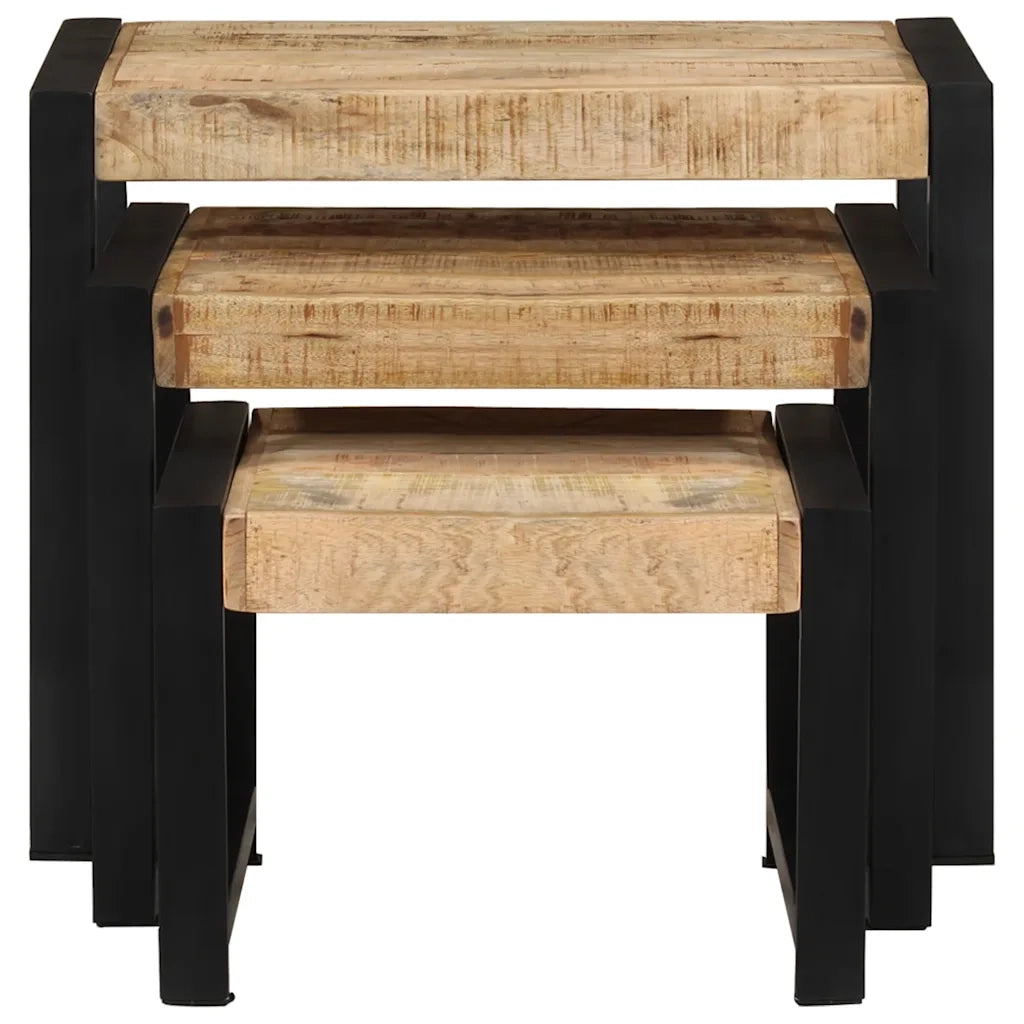 Tavolini Impilabili 3 pz in Legno Massello di Mango 247404