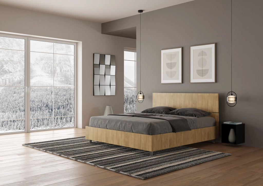 BS COM Letto matrimoniale contenitore 160x190 testata dritta quercia