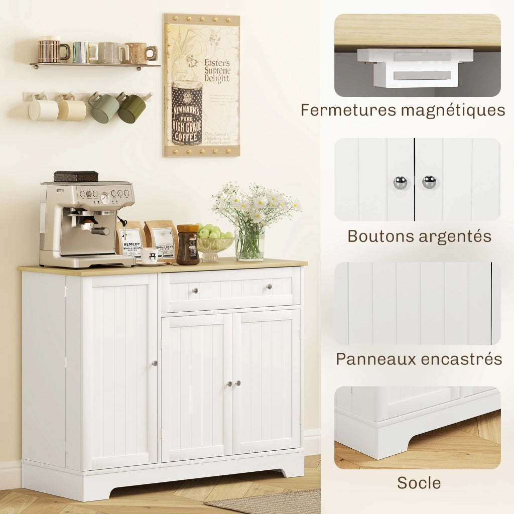 Mobile buffet cucina ¨C Xylo ¨C bianco 105x40x83cm con 3 ante, cassetto e ripiani