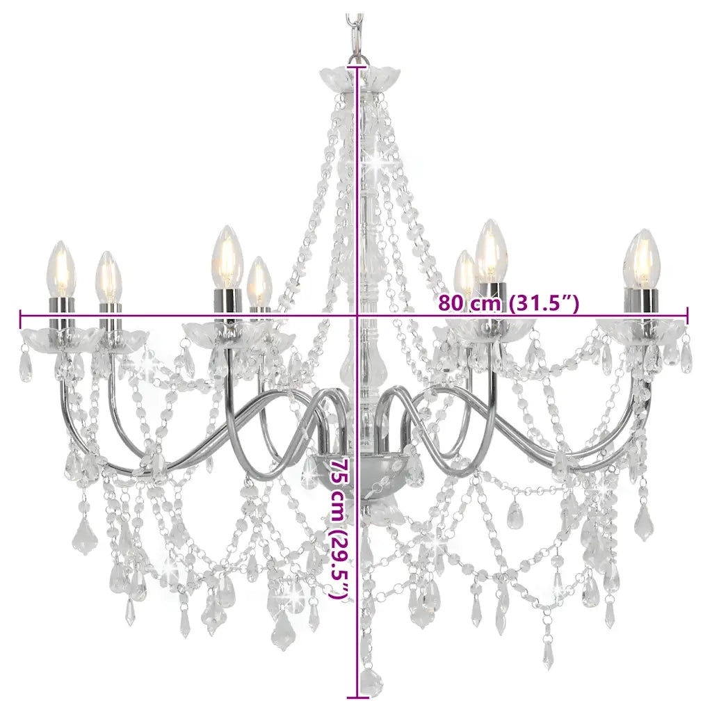 Lampadario con Perline Argento 8 Lampadine E14 281606