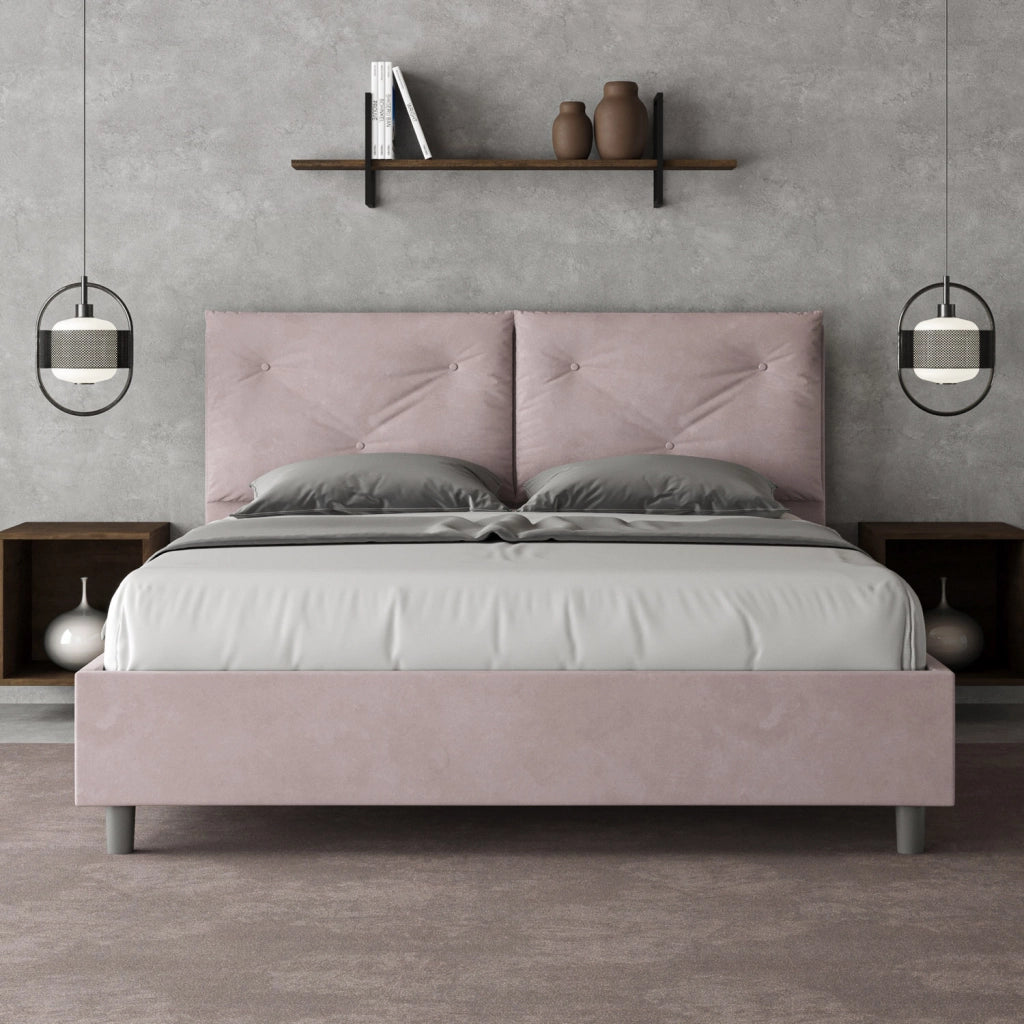 BS COM Letto matrimoniale senza rete imbottito 160x210 microfibra glicine