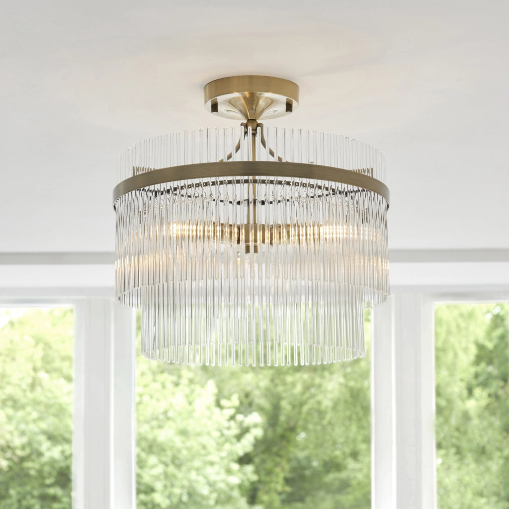 Plafoniera Art Déco rotonda ottone antico 3xE14 Endon