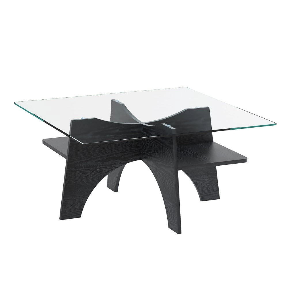 Tavolino da Caff¨¨ Quadrato ¨C MINIMAL ¨C Vetro Temperato e MDF Nero 80x80
