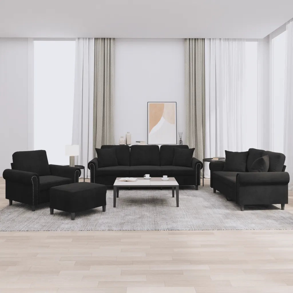Set di Divani 4 pz con Cuscini Nero in Velluto 3202205