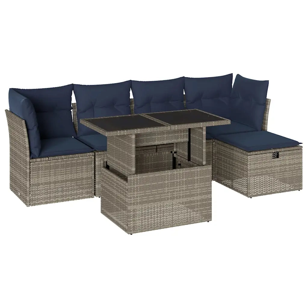 Set Divani da Giardino 6 pz con Cuscini Grigio in Polyrattan 3274641