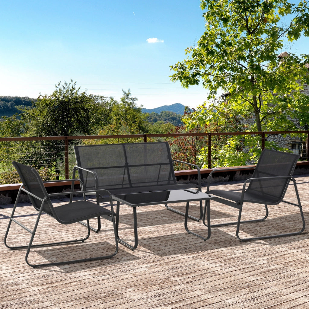 Set Salotto da Giardino 4 Pezzi ¨C Minimal ¨C Nero, Metallo, Texteline