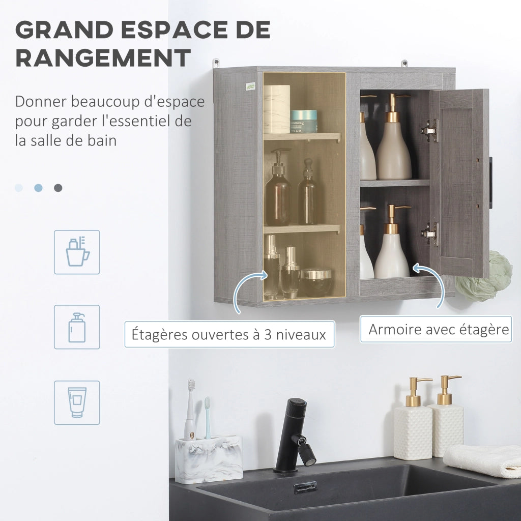 Mobile da bagno sospeso a parete ¨C Xylo ¨C Grigio con anta e ripiani 48x20x50 cm