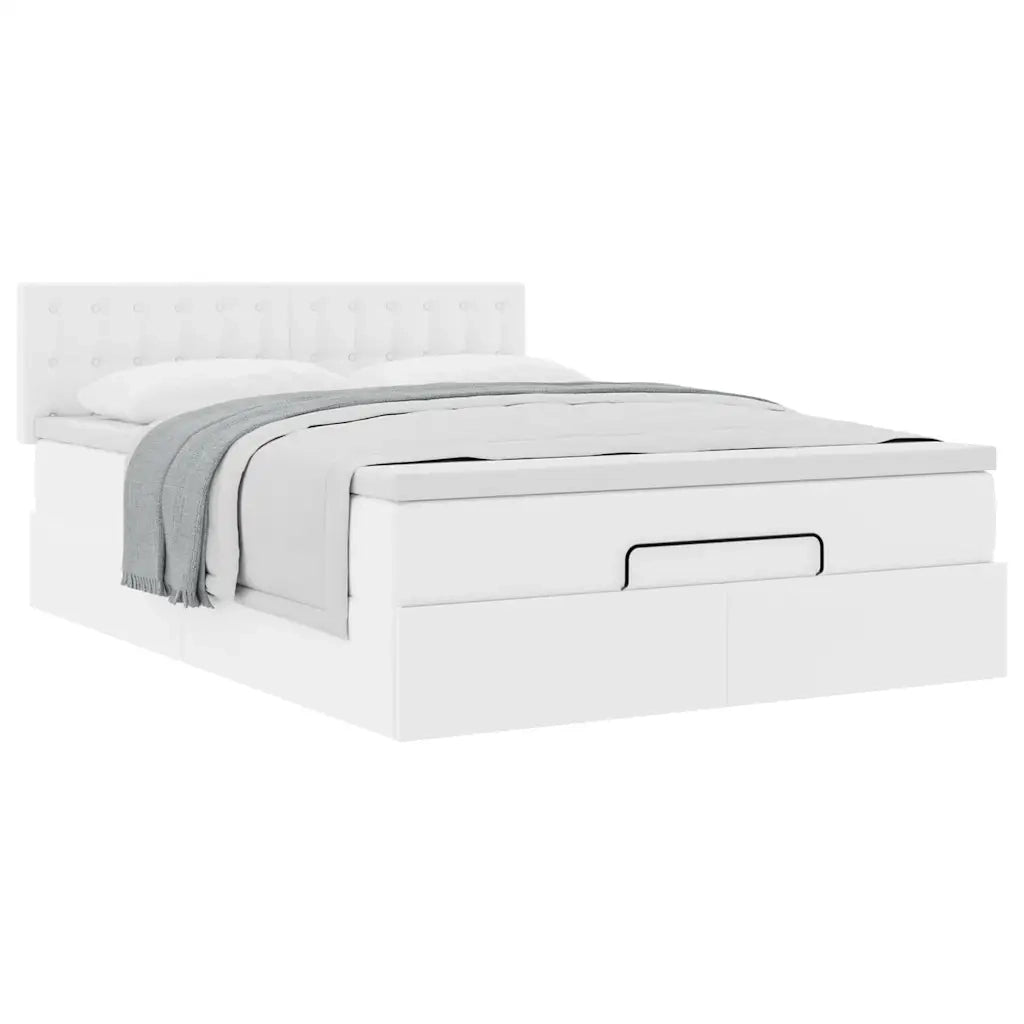 Struttura Letto Pouf con Materasso Bianco 140x200 cm Similpelle 3311309