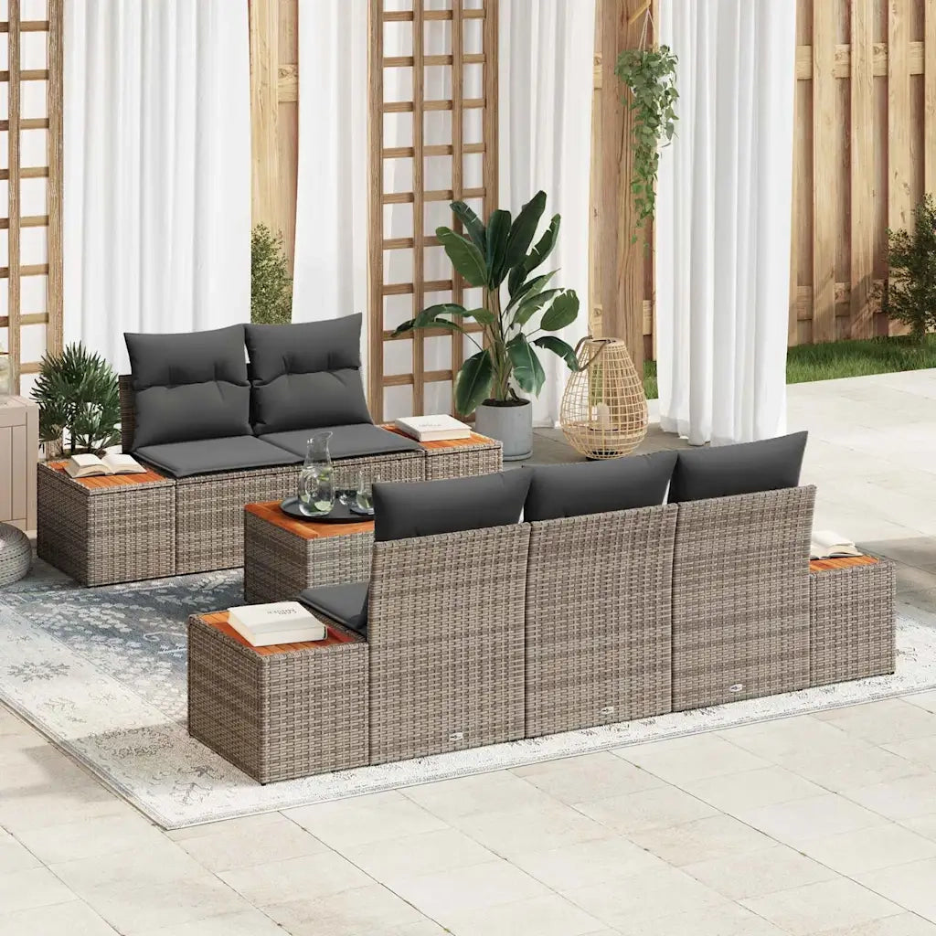 Set Divano da Giardino con cuscino 6 pcs Grigio Poly Rattan