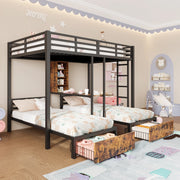 Letto a Castello Triplo con Cassetti e Ripiani ¨C MINIMAL ¨C Nero 140x200 90x200