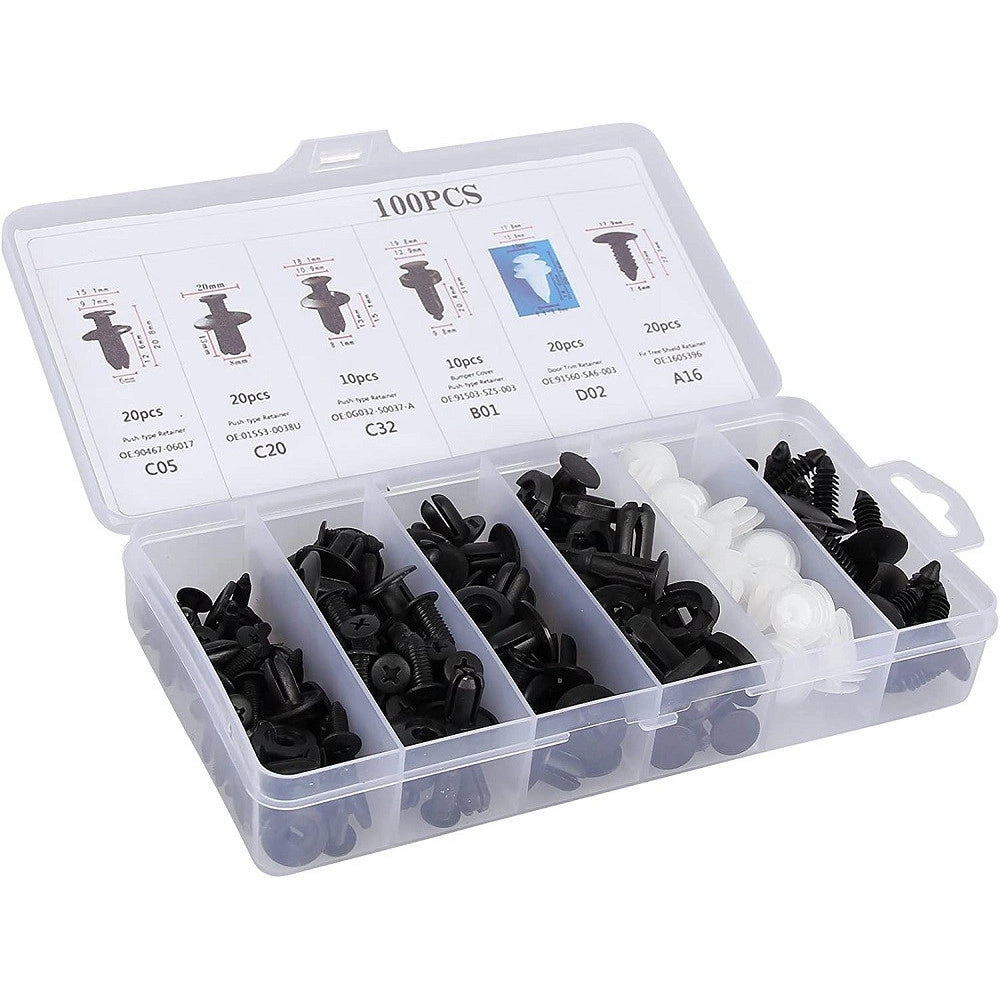 Trade Shop - Kit 100pz Rivetti In Plastica Clip Viti Per Interni Auto Pannello Paraurti Porta -