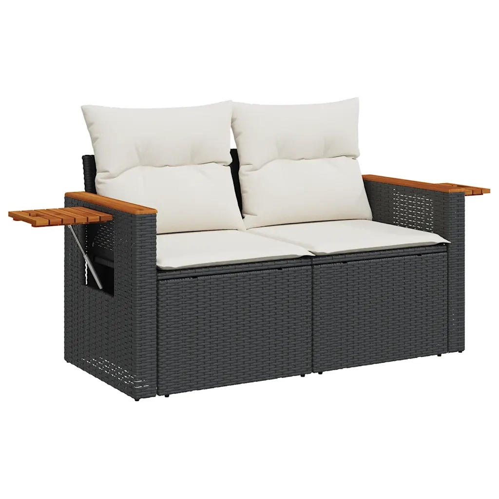 Set Divani da Giardino con Cuscini 8 pz Nero Polyrattan Acacia 3327570