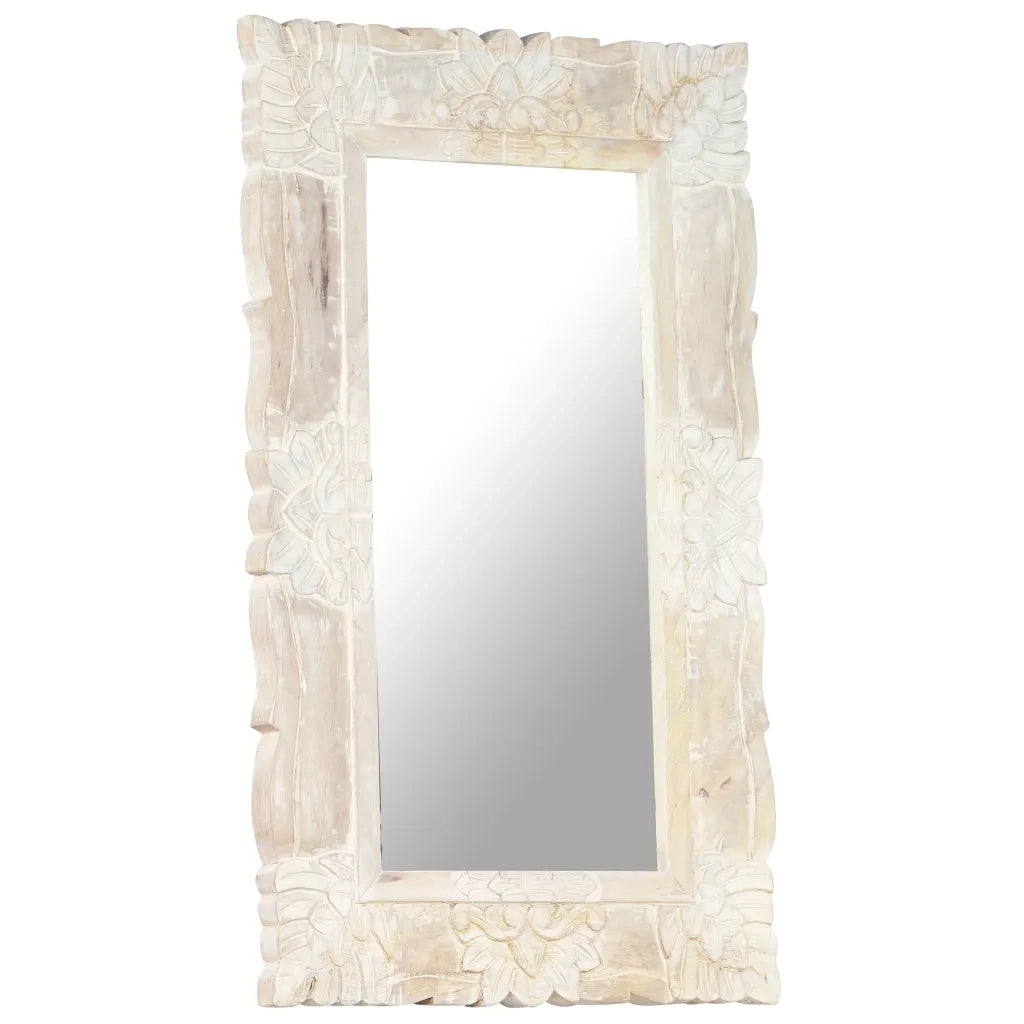 Specchio Bianco 80x50 cm in Legno Massello di Mango 321633