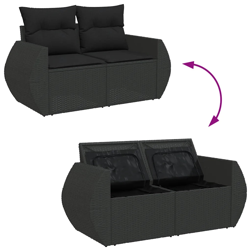 Set Divano da Giardino 6 pz con Cuscini Nero in Polyrattan 3327247