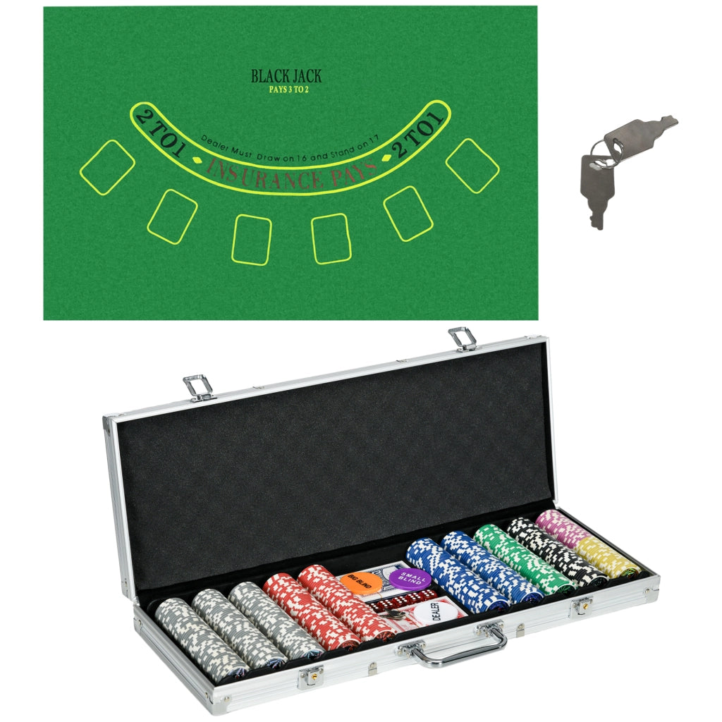Set Poker Professionale ¨C Xylo ¨C 500 Fiches, 2 Mazzi Carte, 5 Dadi, Custodia Alluminio