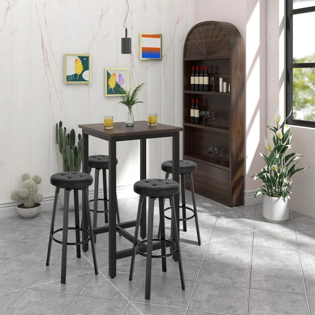 1 Sgabello da Bar con 4 Gambe e Poggiapiedi, Sedia Alta da Cucina in Metallo e PU, con Seduta Rotonda Φ 35,5cm, Carico di 120kg, Antracite, BH330an-1