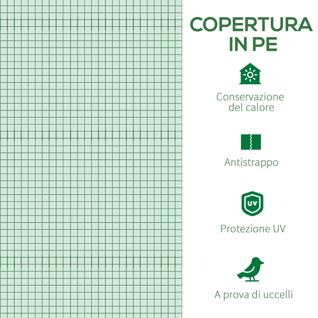 Telo per Serra 3x3x2 m con 6 Finestre Porta Avvolgibile e Bordi Interrati in PE Verde