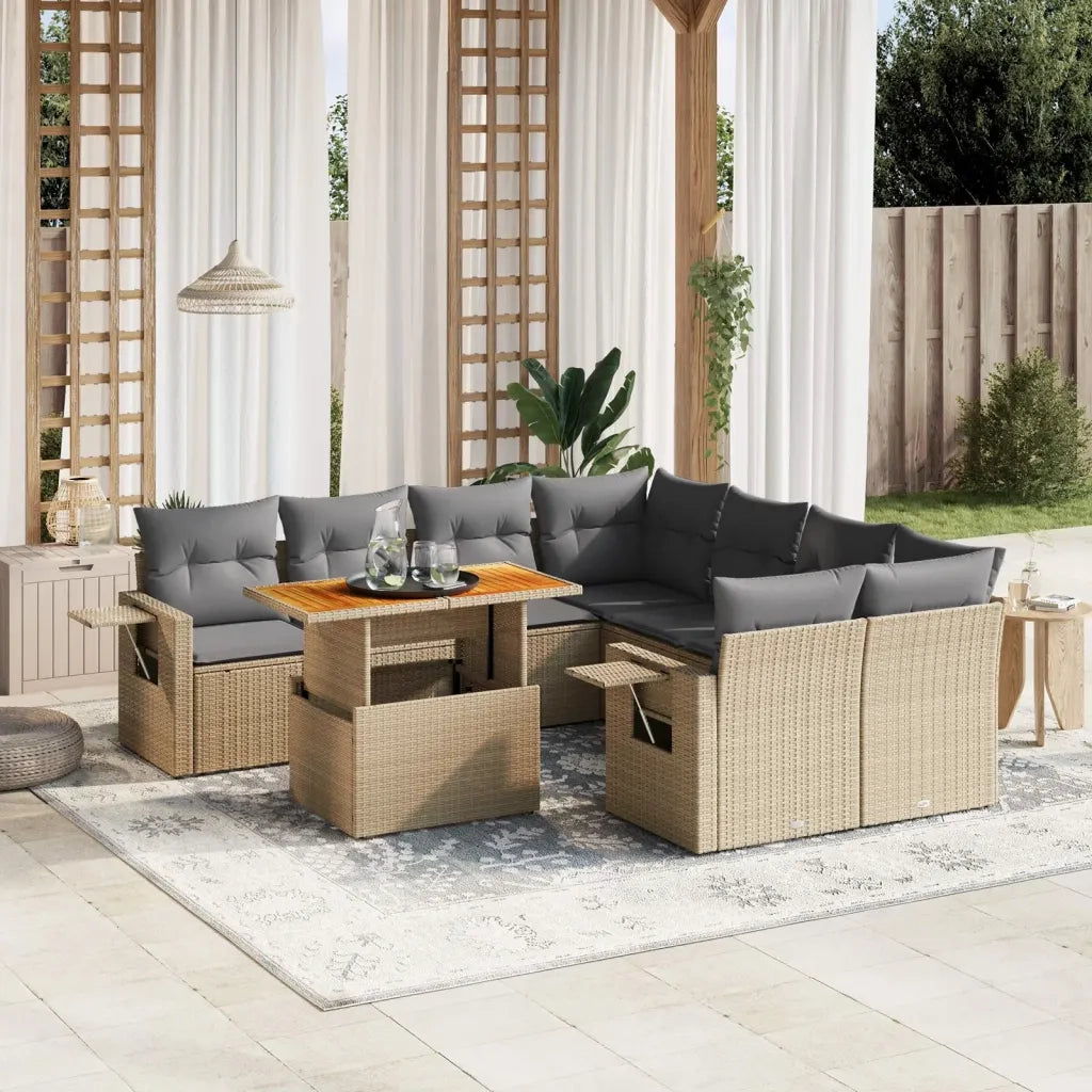 Set Divano da Giardino 9 pz con Cuscini Beige in Polyrattan 3271682