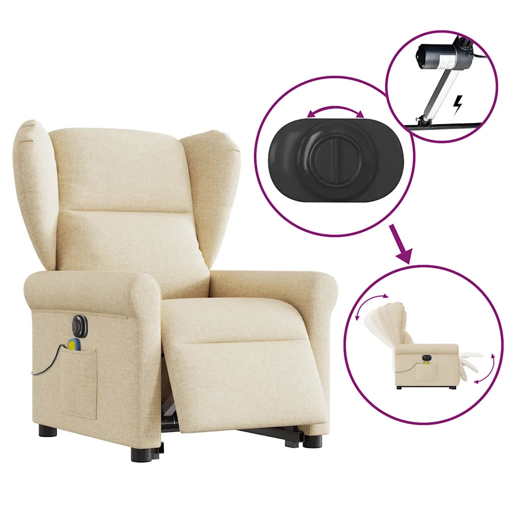 Poltrona Alzapersona Massaggiante Elettrica Crema in Tessuto 3303412