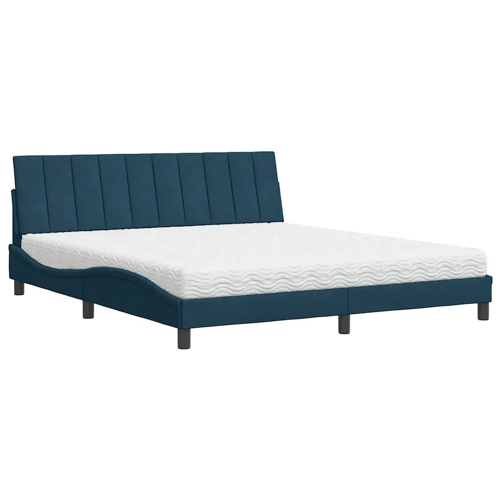 Letto con Materasso Hanko Blu 180x200 cm in Velluto