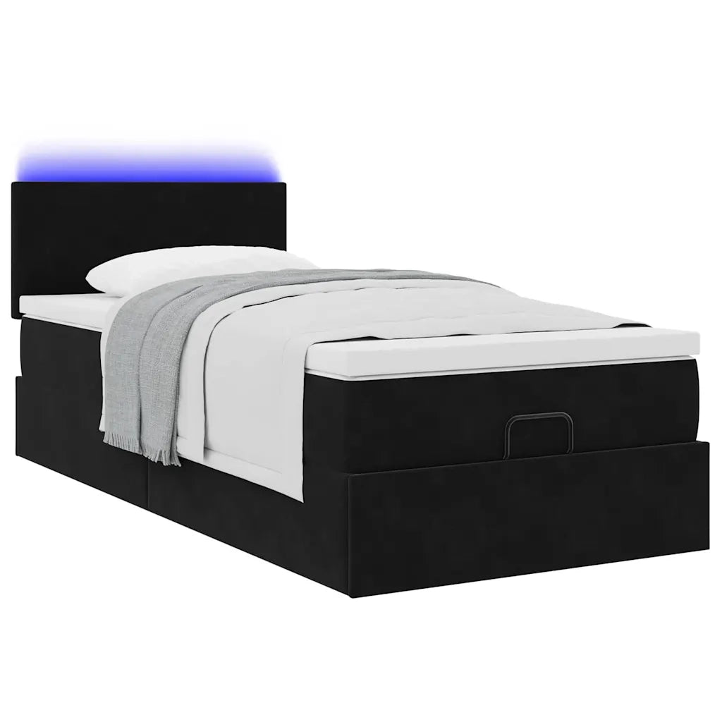 Pouf Letto con Materasso e LED Nero 80x200cm in Velluto