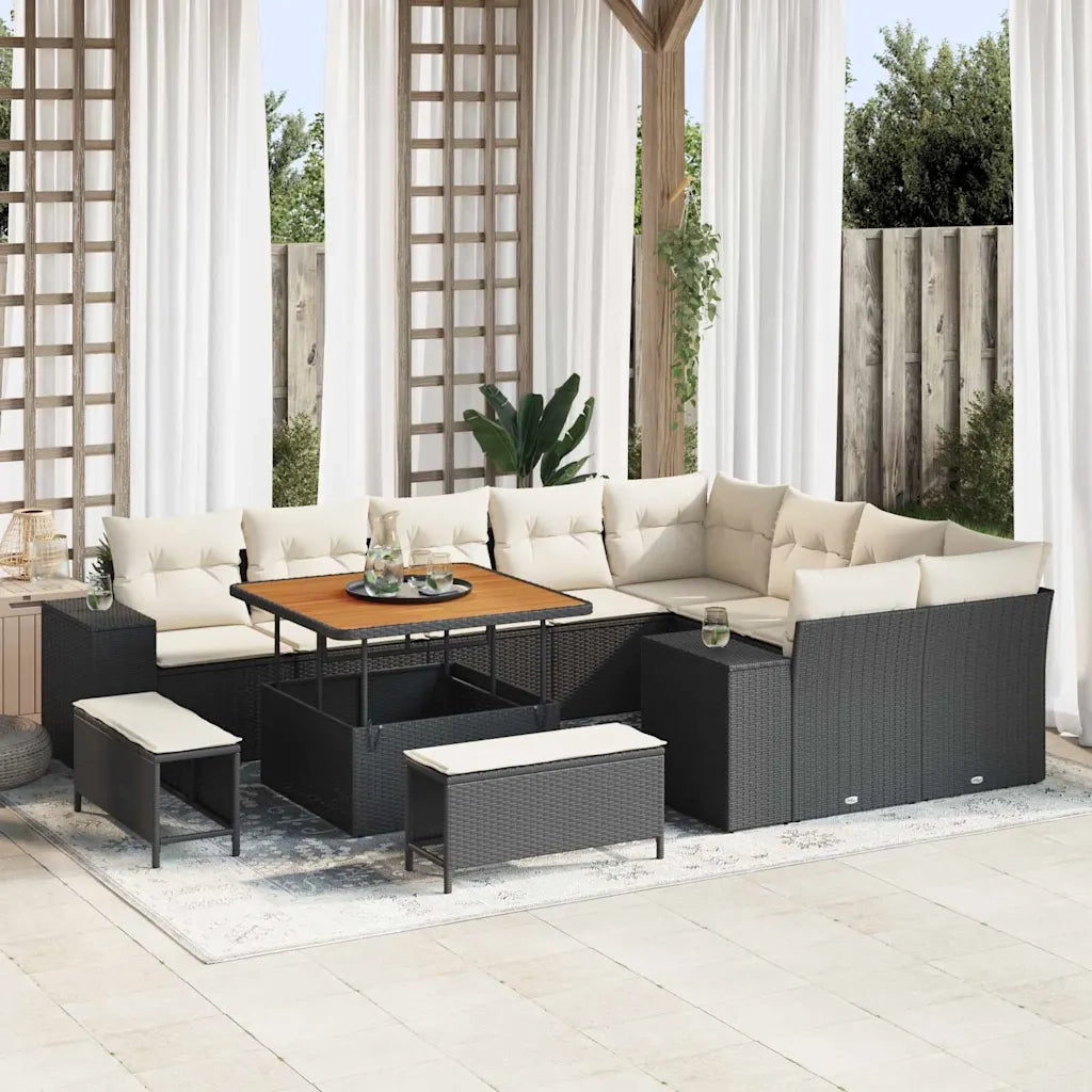 Set Divano da Giardino con cuscino 12 pcs Nero polyrattan 3362035