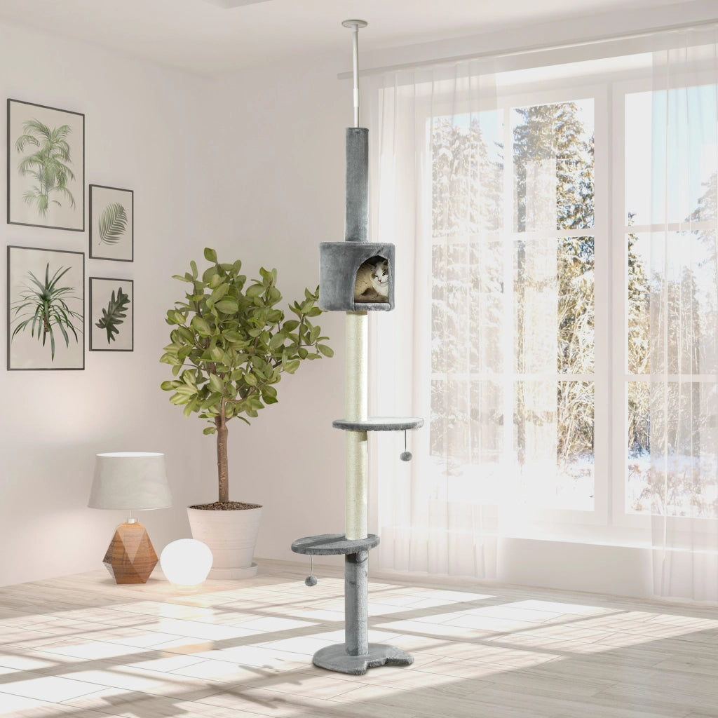 Albero tiragraffi per gatti con piattaforme e palo di sisal ¨C Minimal ¨C 255 cm grigio chiaro