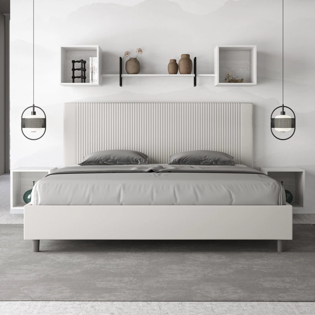 BS COM Letto matrimoniale king size contenitore imbottito 190x200 similpelle bianco