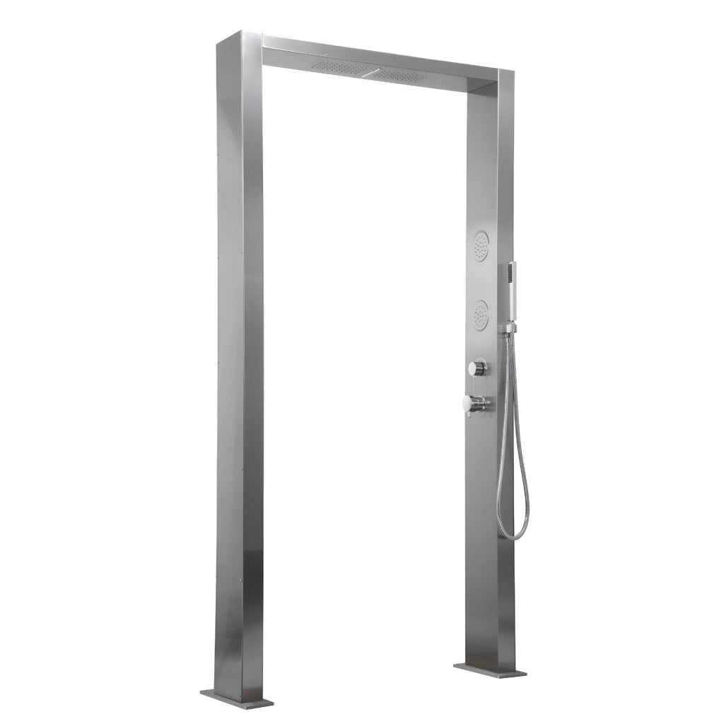 Doccia doppia inox acero da giardino multifunzione cascata getti idro lombari