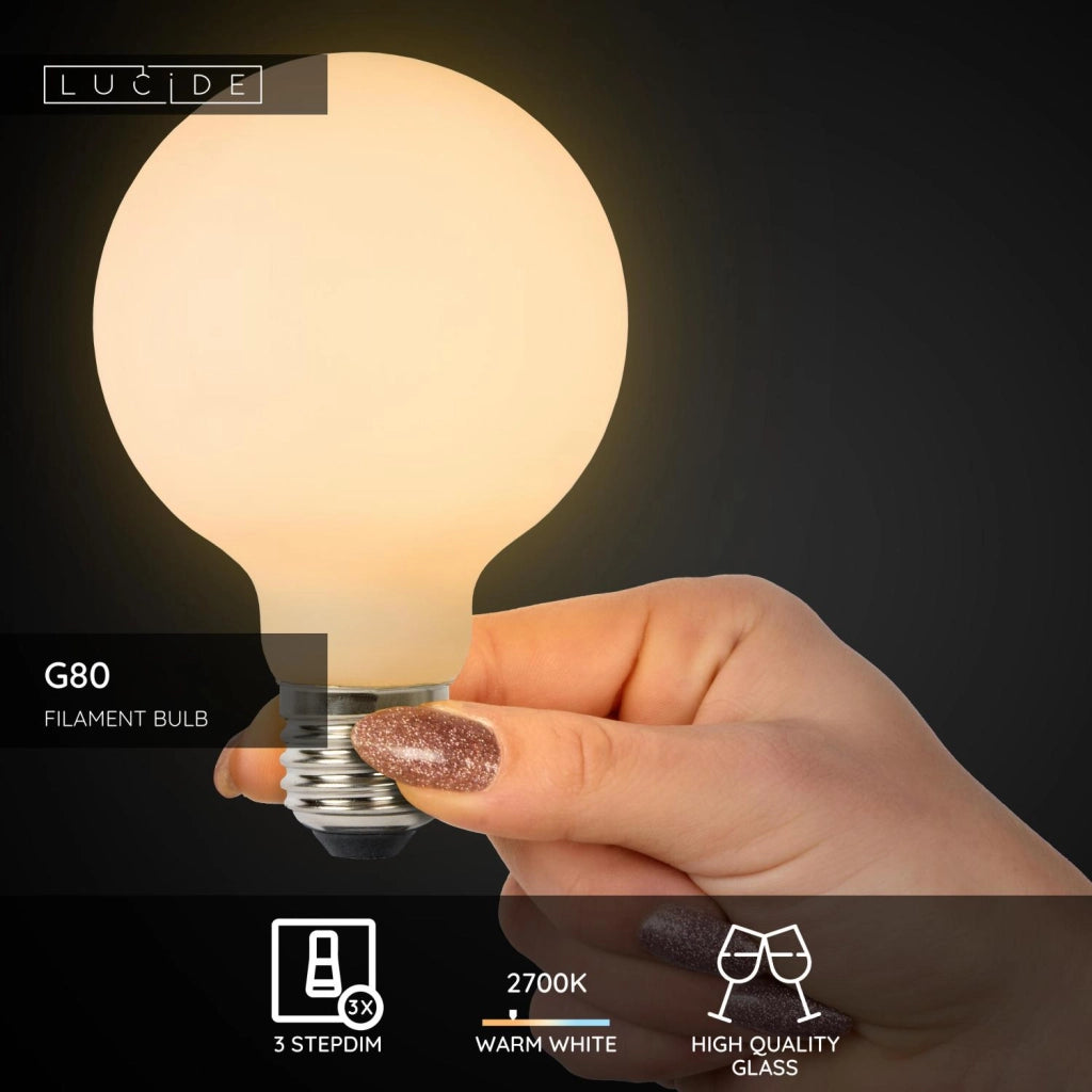 Lampadina LED opalina sferica E27 8W 2700K Lucide