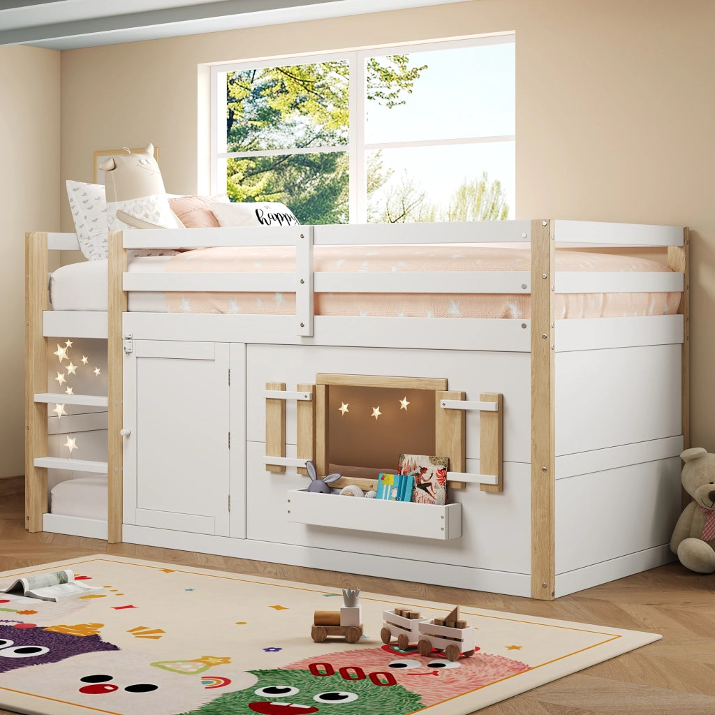 LETTO A SOPPALCO 90x200 cm in Legno massello Bianco con Scala e Area Gioco