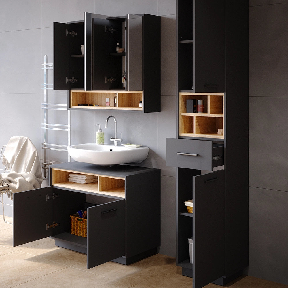 Vicco Set mobili bagno Antracite 3 parti, con colonna