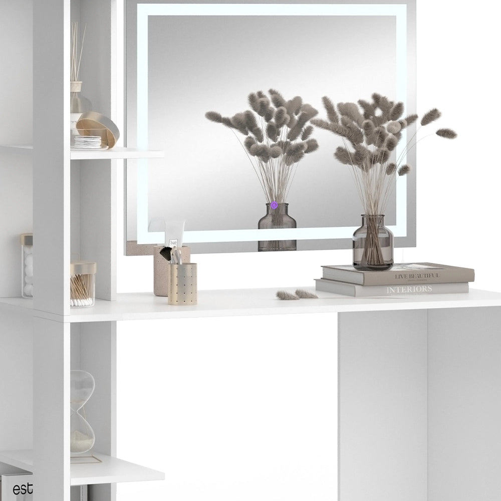 Vicco Tavolo da toeletta Bianco 122.2 cm con specchio a LED