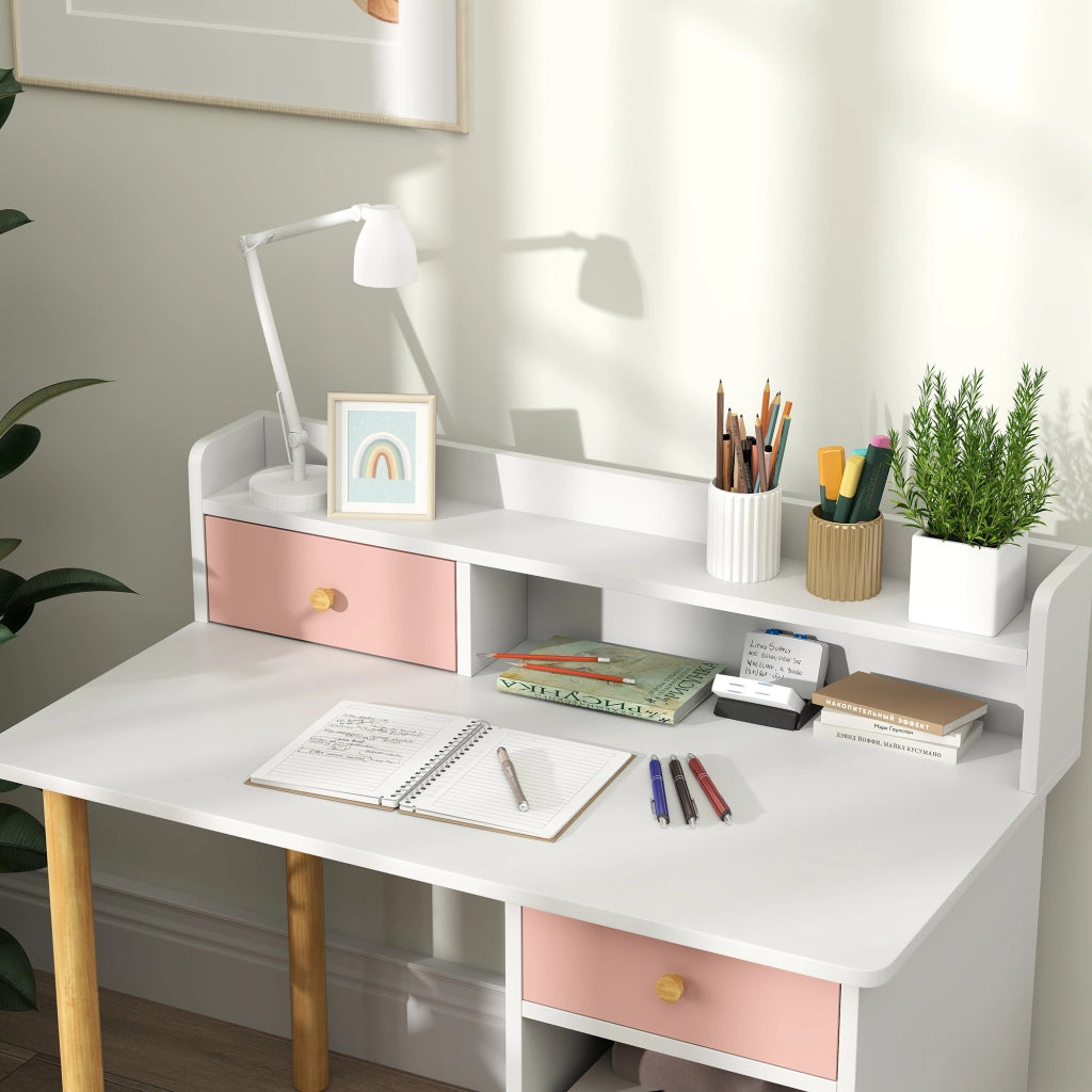Scrivania per Bambini con Cassetti e Scaffale ¨C Minimal ¨C Rosa e Bianco