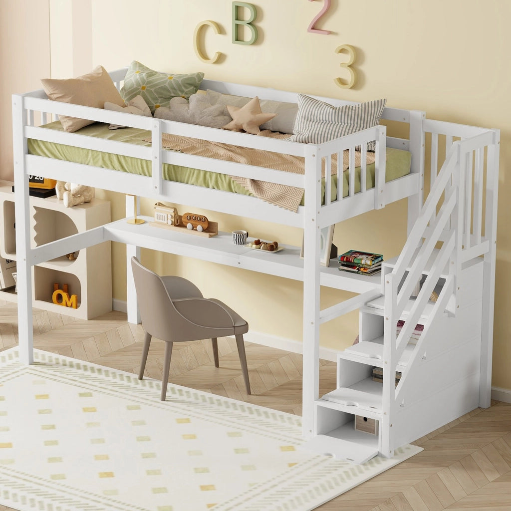 LETTO A CASTELLO con scrivania e cassetti 90 x 200 cm bianco